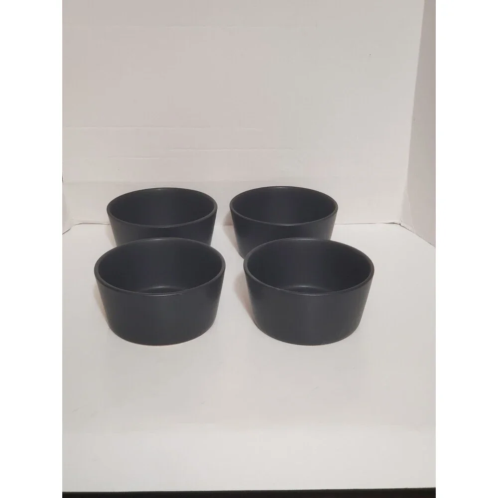 Pure Living Large Bowls Soup Salad Stonewear Interior Design Black Matte 4pc Set